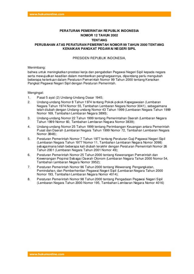 Pp 12 Th 2002 Ttg Kenaikan Pangkt Asn Pp 12 Th 2002 Ttg Kenaikan Pangkt Asn
