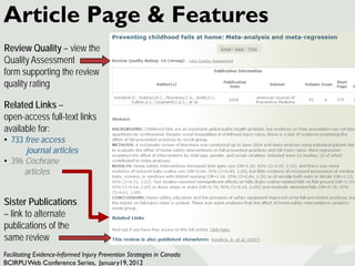 Article Page & Features
Review Quality – view the
Quality Assessment
form supporting the review
quality rating

Related Li...
