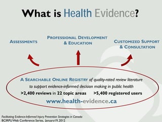 Health Evidence: Facilitating Evidence-Informed Injury Prevention in Canada