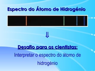 Espectro do Átomo de Hidrogénio  Desafio para os cientistas:   Interpretar o espectro do átomo de hidrogénio 