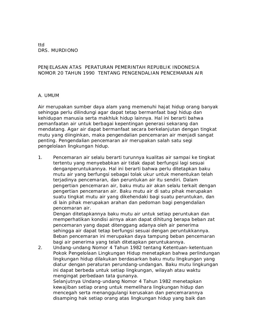 Peraturan Pemerintah No. 20 Tahun 1990 tentang Pengendalian Pencemara…