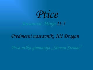 Predmetni nastavnik: Ilić Dragan Jovanović Minja  II-5 Ptice Prva niška gimnazija ,,Stevan Sremac” 