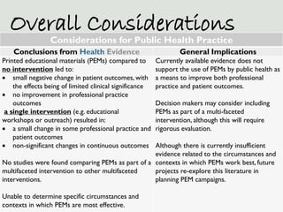 Overall Considerations
                 Considerations for Public Health Practice
    Conclusions from Health Evidence    ...