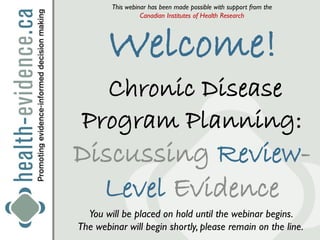 Chronic Disease Program Planning in Public Health: What's the Evidence 