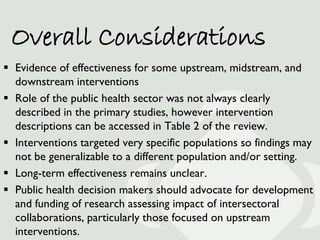 Intersectoral Action & the Social Determinants of Health: What's the Evidence?