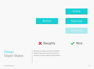 Active
Button

Selected
Disabled

Naughty
 Design
Object States
Pixel Perfect Precision

Nice

Remember to design and deli...