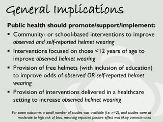 General Implications
Public health should promote/support/implement:
 Community- or school-based interventions to improve...