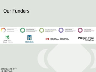 Our Funders




CPHA June 16, 2010
HE EIDM Tools
 