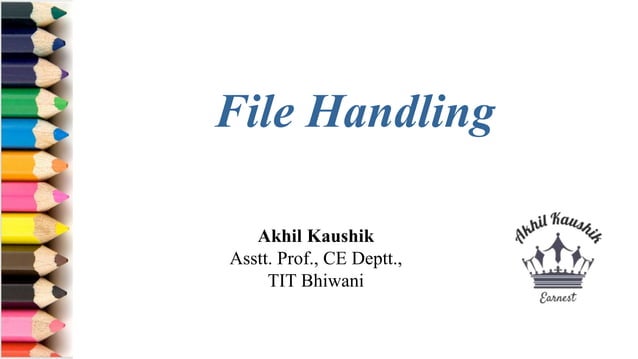 File Handling Python | PPTX | Programming Languages | Computing