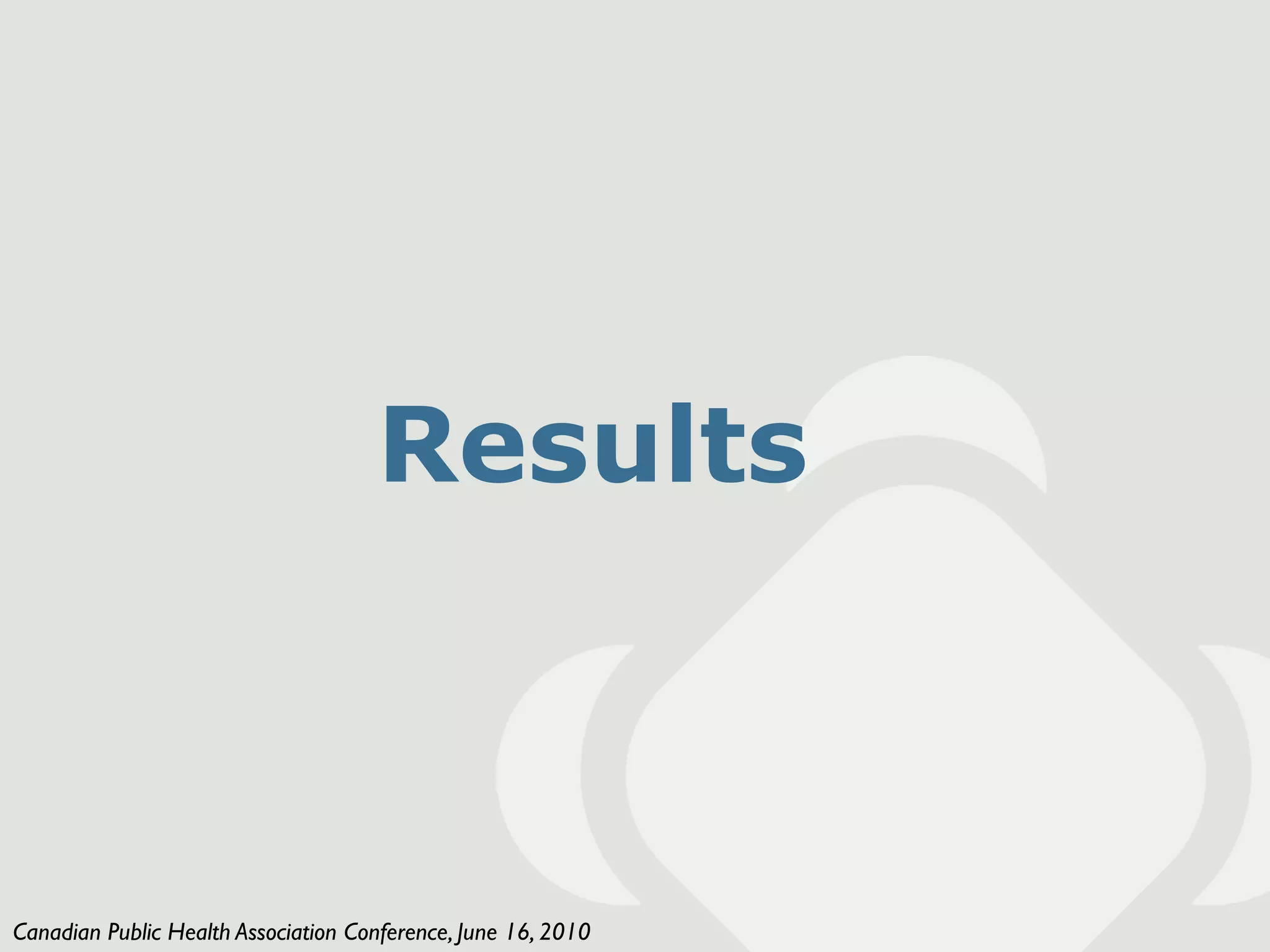 Results



Canadian Public Health Association Conference, June 16, 2010
 