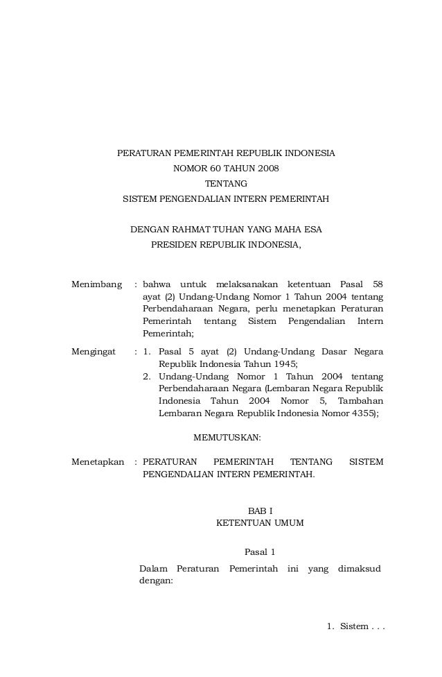 Peraturan Pemerintah No 60 Tahun 2008 Tentang Sistem Pengendalian In