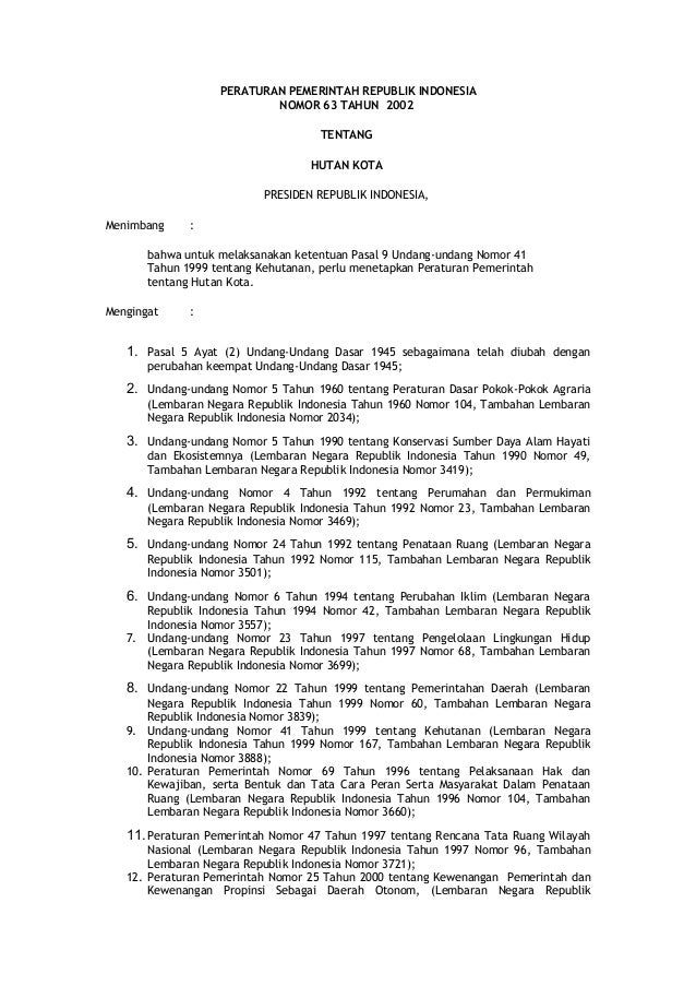 Pp 63 Tahun 2002 Ttg Hutan Kota Pp 63 Tahun 2002 Ttg Hutan Kota