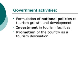 Role Of National Government In Travel & Tourism