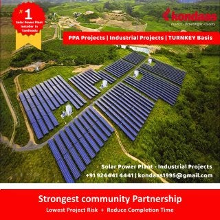 Prompt-Dependable-Quality
+919244414441|kondaas1995@gmail.com
SolarPowerPlant-IndustrialProjects
StrongestcommunityPartnership
LowestProjectRisk+ReduceCompleonTime
SolarPowerPlant
Installerin
Tamilnadu
PPAProjects|IndustrialProjects|TURNKEYBasis
 