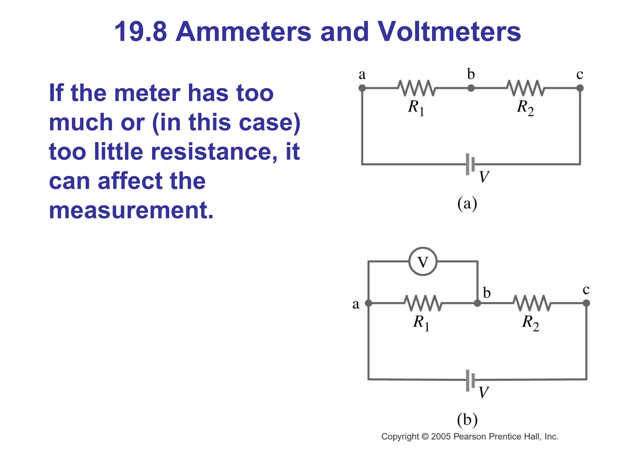 19.8 Ammeters and Voltmeters If the meter has too much or (in this case) too little resistance, it can affect the measurement. 