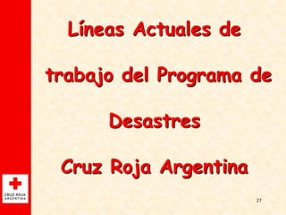 Líneas Actuales de

trabajo del Programa de

      Desastres

 Cruz Roja Argentina
                       27
 