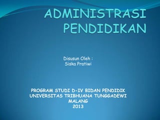 Disusun Oleh :
Siska Pratiwi

PROGRAM STUDI D-IV BIDAN PENDIDIK
UNIVERSITAS TRIBHUANA TUNGGADEWI
MALANG
2013

 