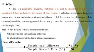 Parametric Statistics and t-Tests in Research | PPTX