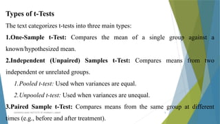 Parametric Statistics and t-Tests in Research | PPTX