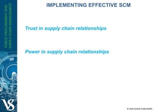 Trust in supply chain relationships
Power in supply chain relationships
IMPLEMENTING EFFECTIVE SCM
 
