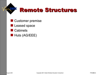 Remote Structures Customer premise Leased space Cabinets Huts (AG/EEE) 