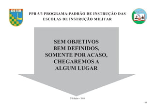 1.00
SEM OBJETIVOS
BEM DEFINIDOS,
SOMENTE POR ACASO,
CHEGAREMOS A
ALGUM LUGAR
PPB 5/3 PROGRAMA-PADRÃO DE INSTRUÇÃO DAS
ESCOLAS DE INSTRUÇÃO MILITAR
2ª Edição – 2010
 