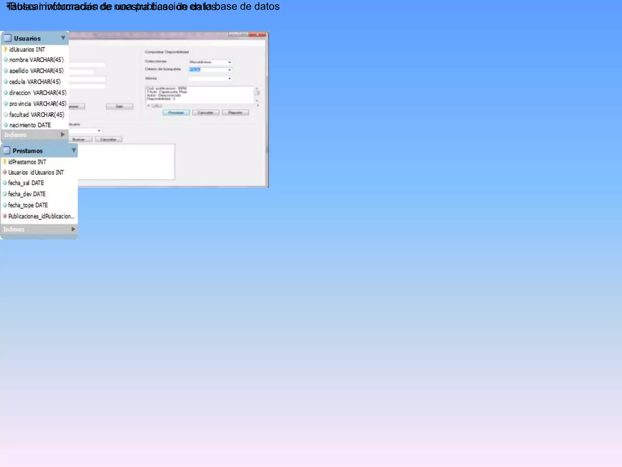 •Buscar información de nuestra base de en la base de datos
Tablas involucradas de una publicación datos:

 