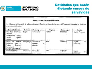 Entidades que están
dictando cursos de
salvavidas

 