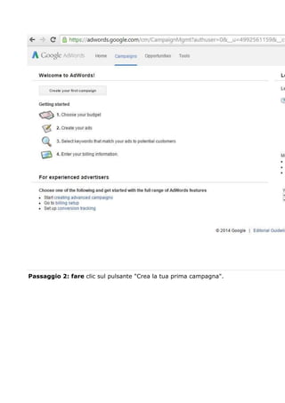 Passaggio 2: fare clic sul pulsante "Crea la tua prima campagna".
 