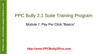 PPC Bully 2.1 Suite Training Program  Module 1: Pay Per Click “Basics”  http://www.PPCBully2Plus.com 