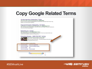 #SEMrushLive
Copy Google Related Terms
 
