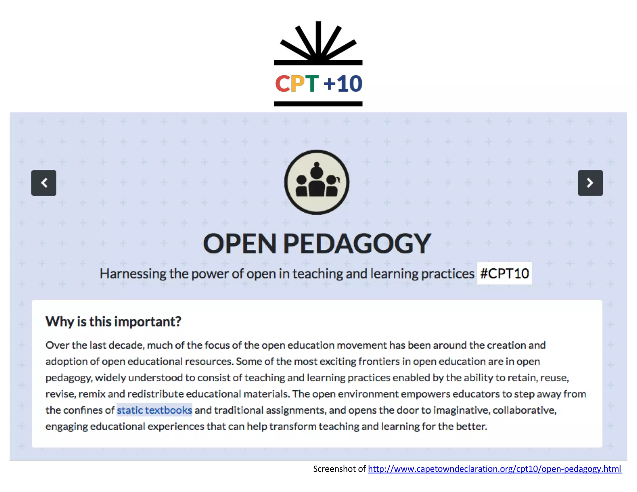 Screenshot of http://www.capetowndeclaration.org/cpt10/open-pedagogy.html
 