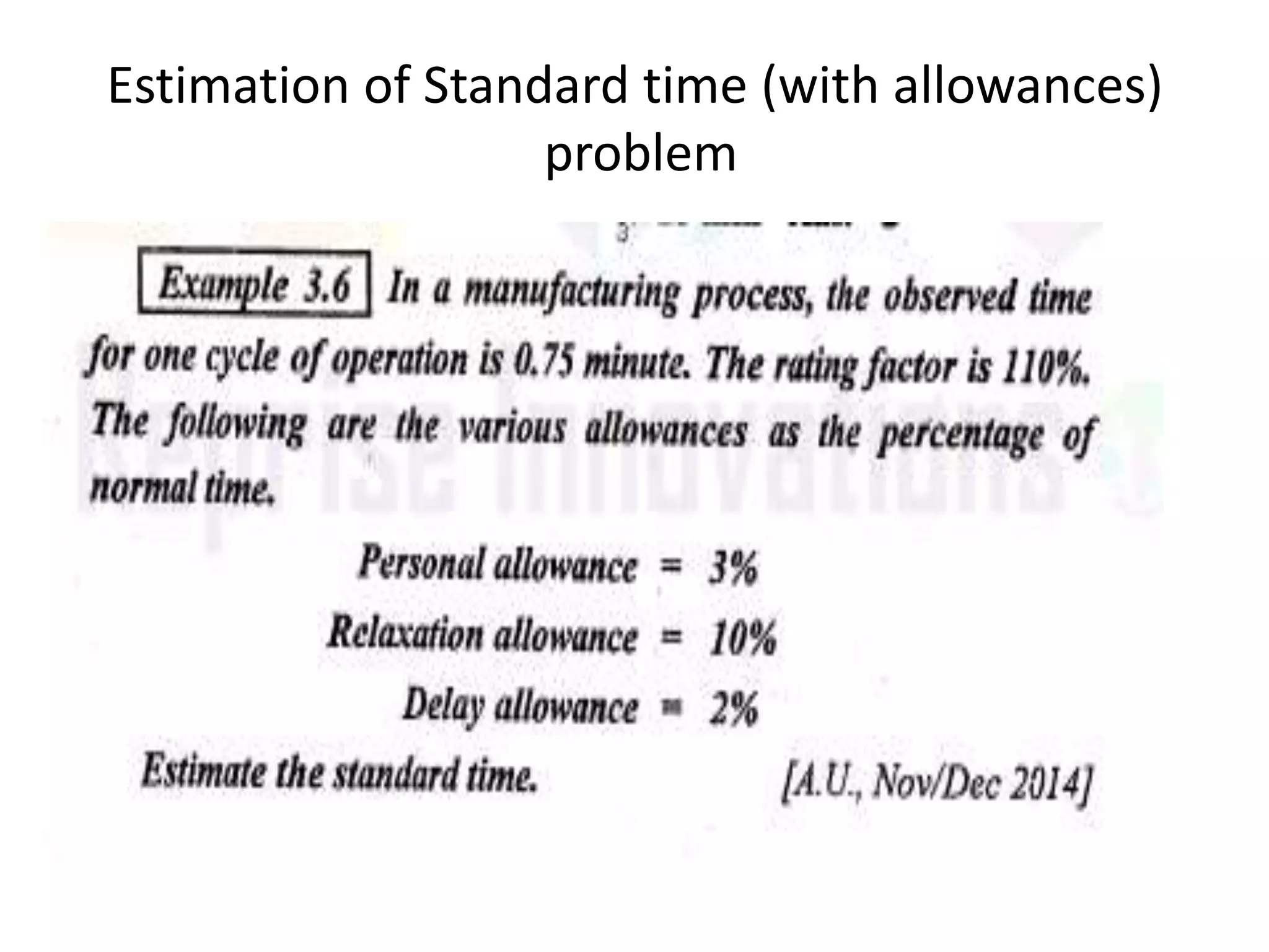 Estimation of Standard time (with allowances)
problem
 