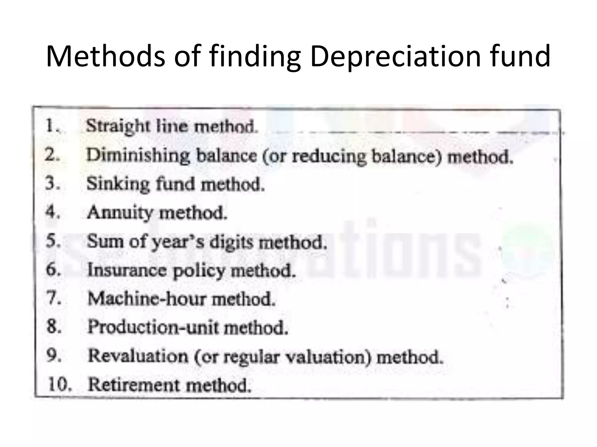 Methods of finding Depreciation fund
 