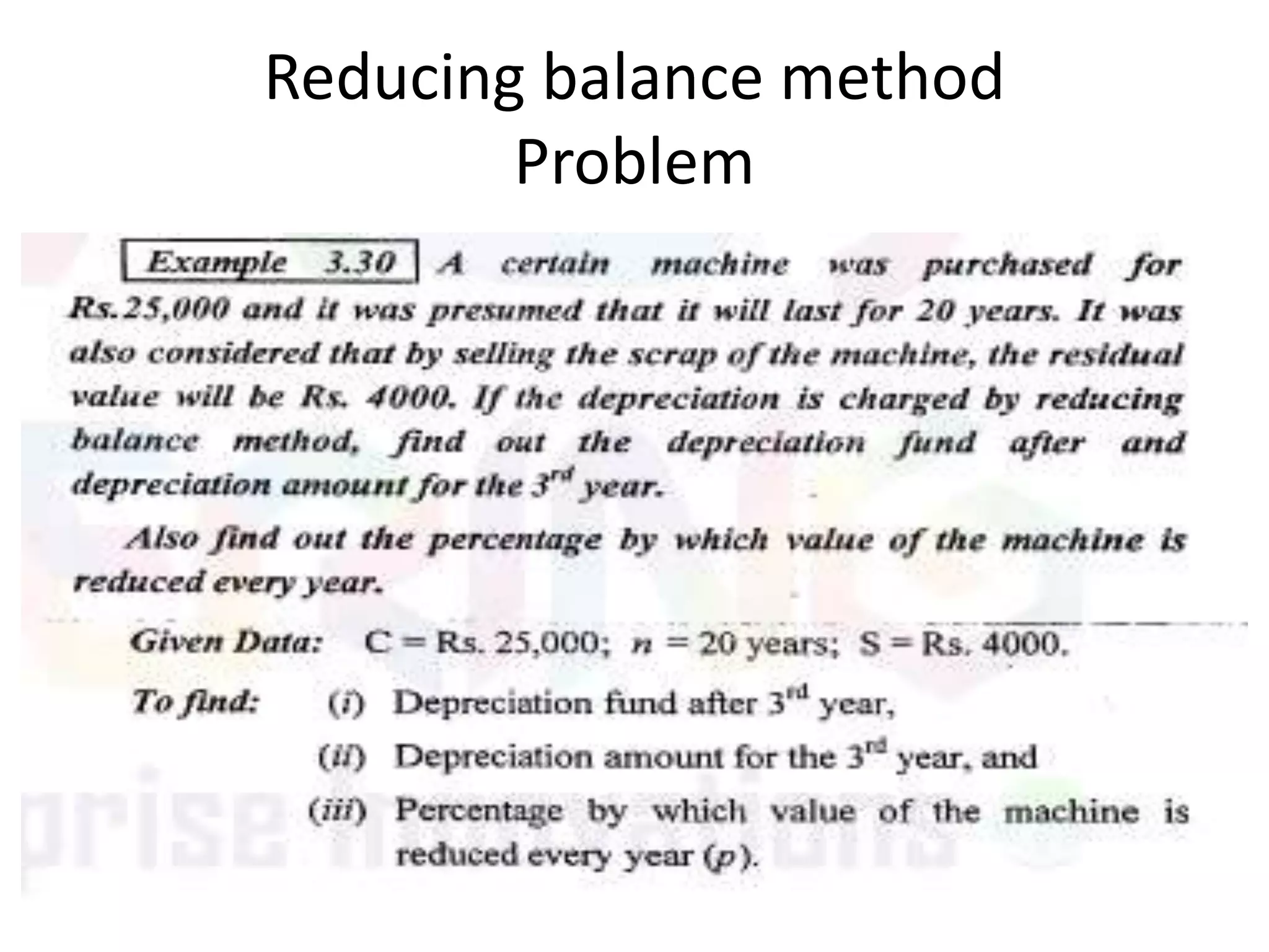 Reducing balance method
Problem
 