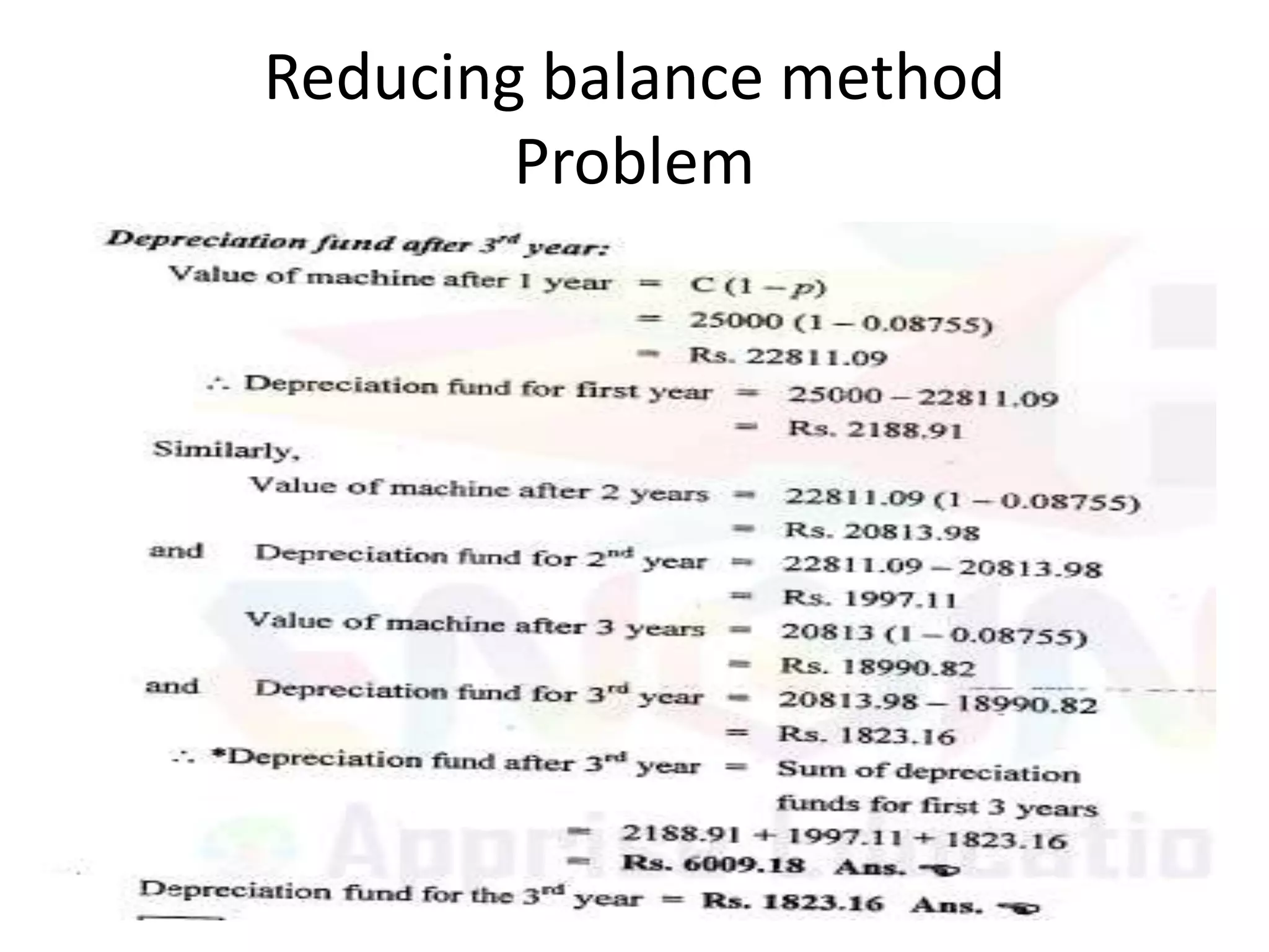 Reducing balance method
Problem
 