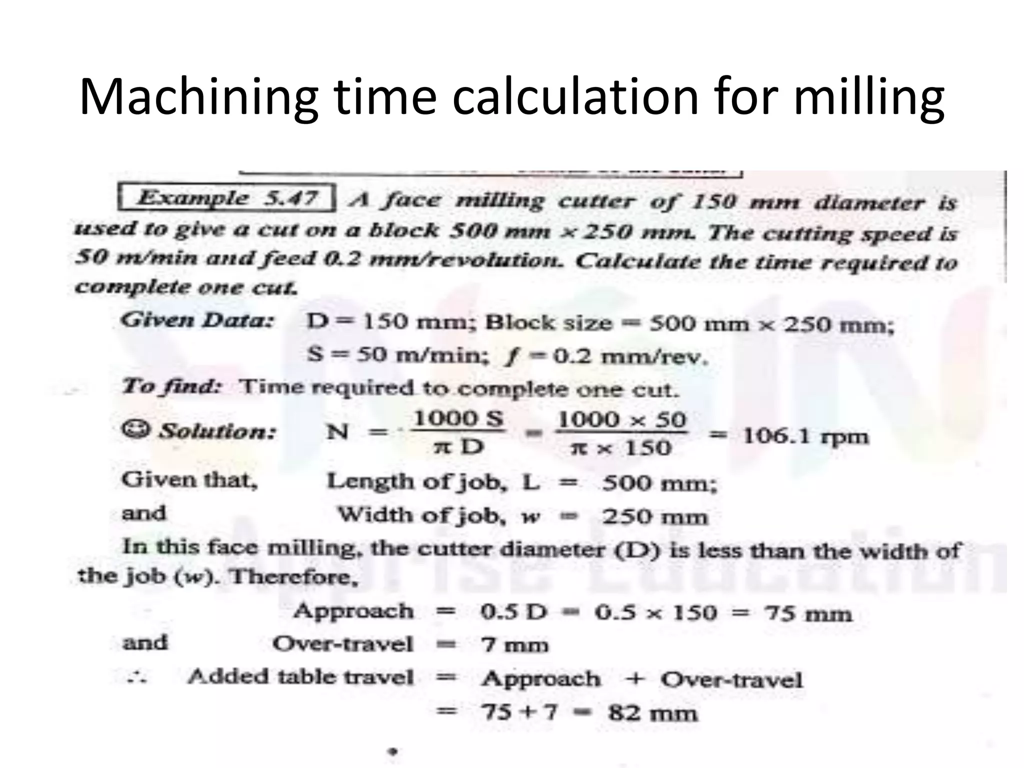Machining time calculation for milling
 