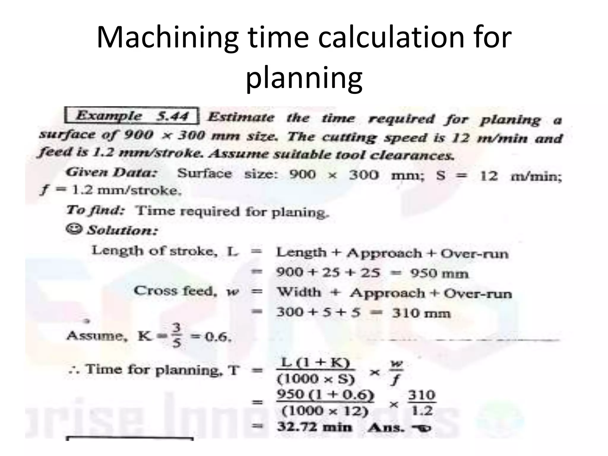 Machining time calculation for
planning
 