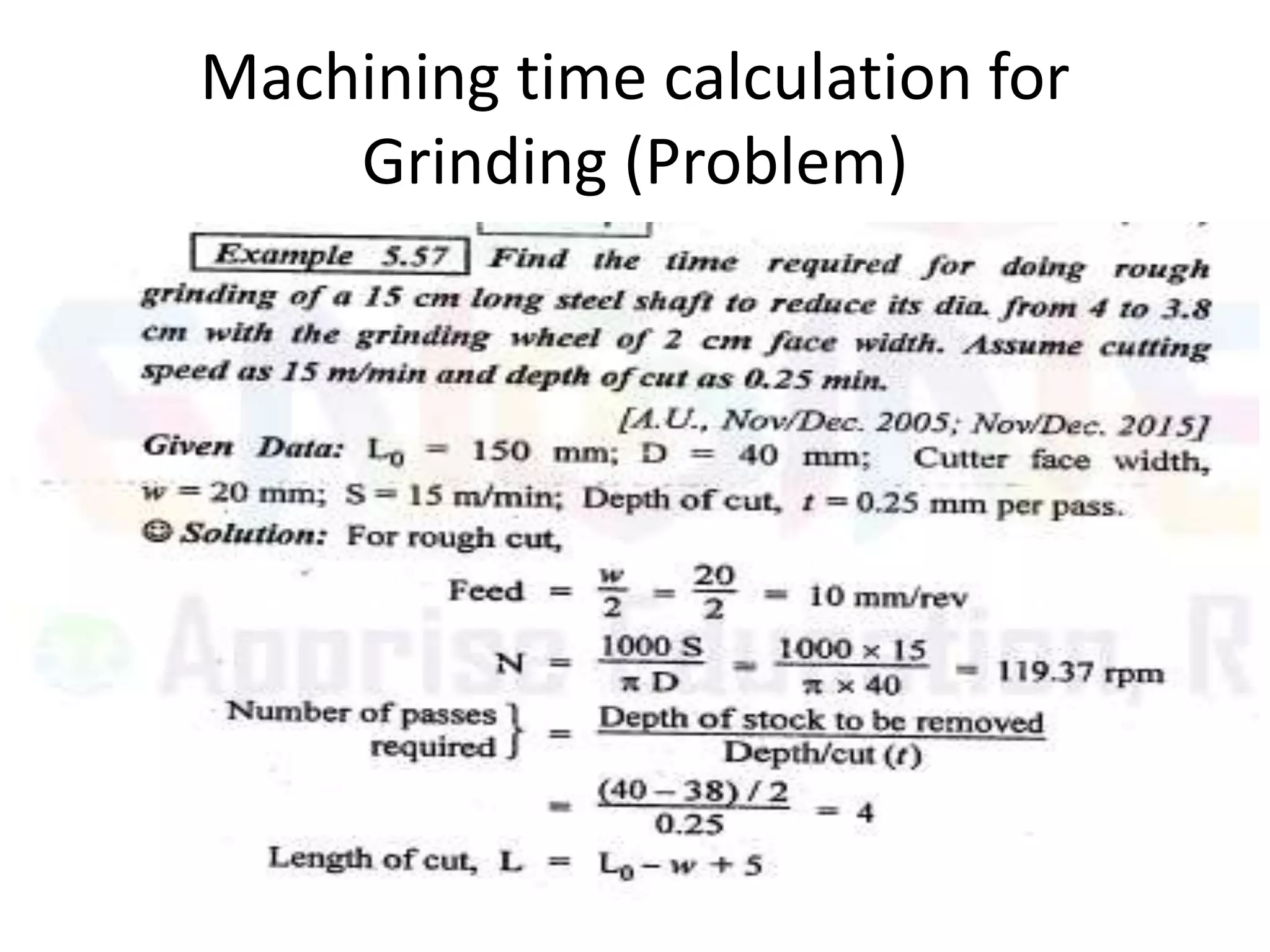 Machining time calculation for
Grinding (Problem)
 