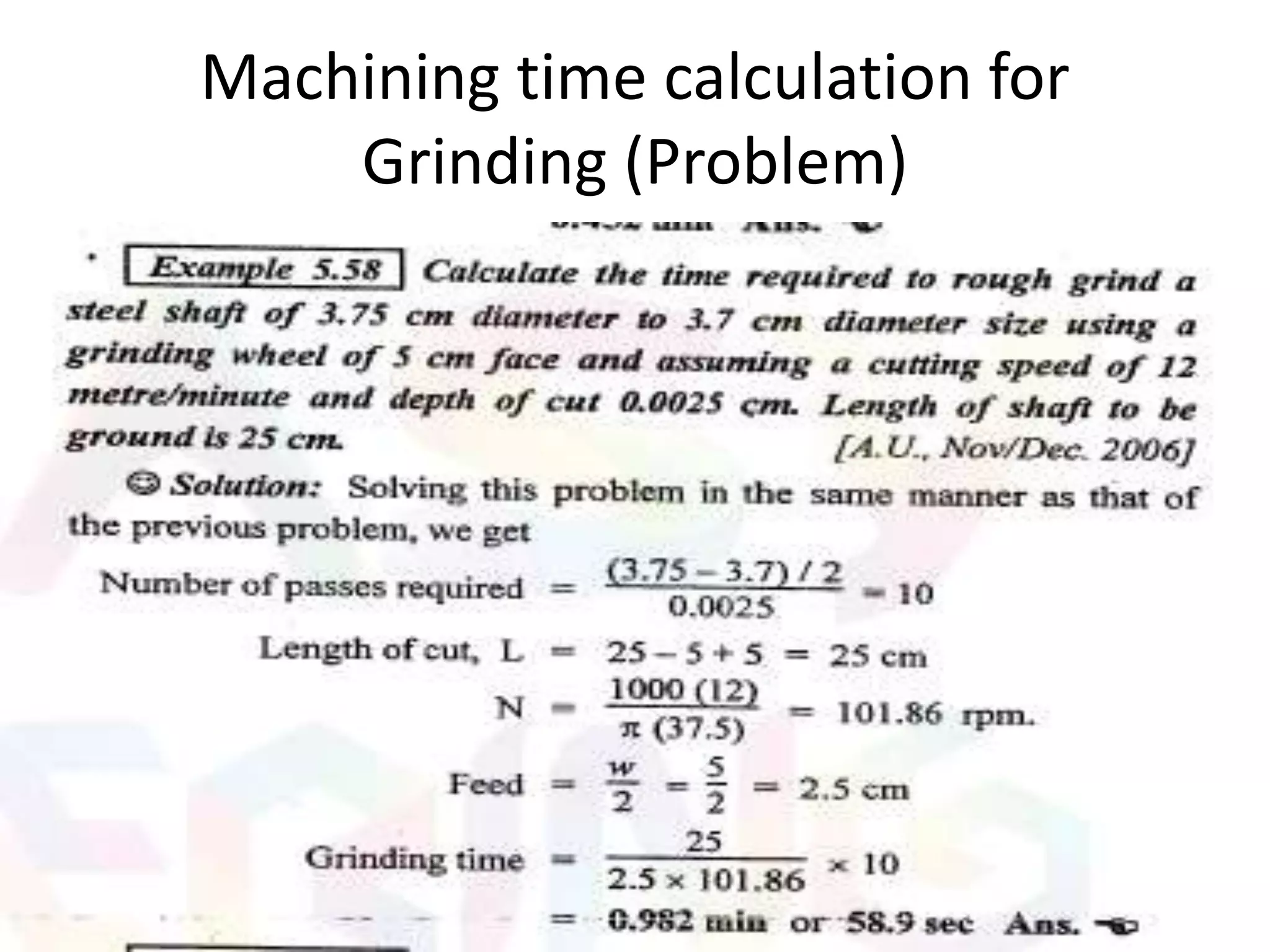 Machining time calculation for
Grinding (Problem)
 