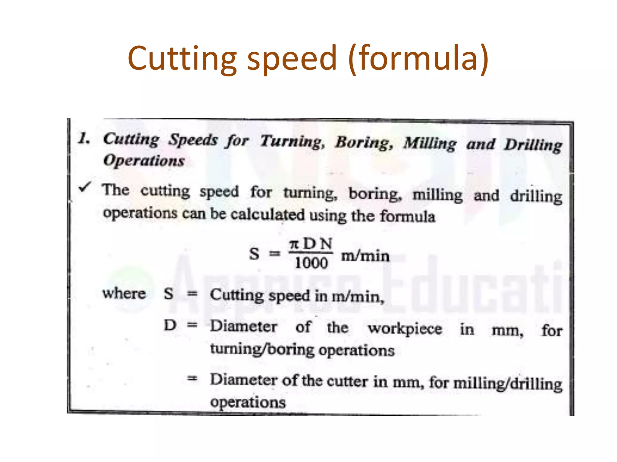 Cutting speed (formula)
 