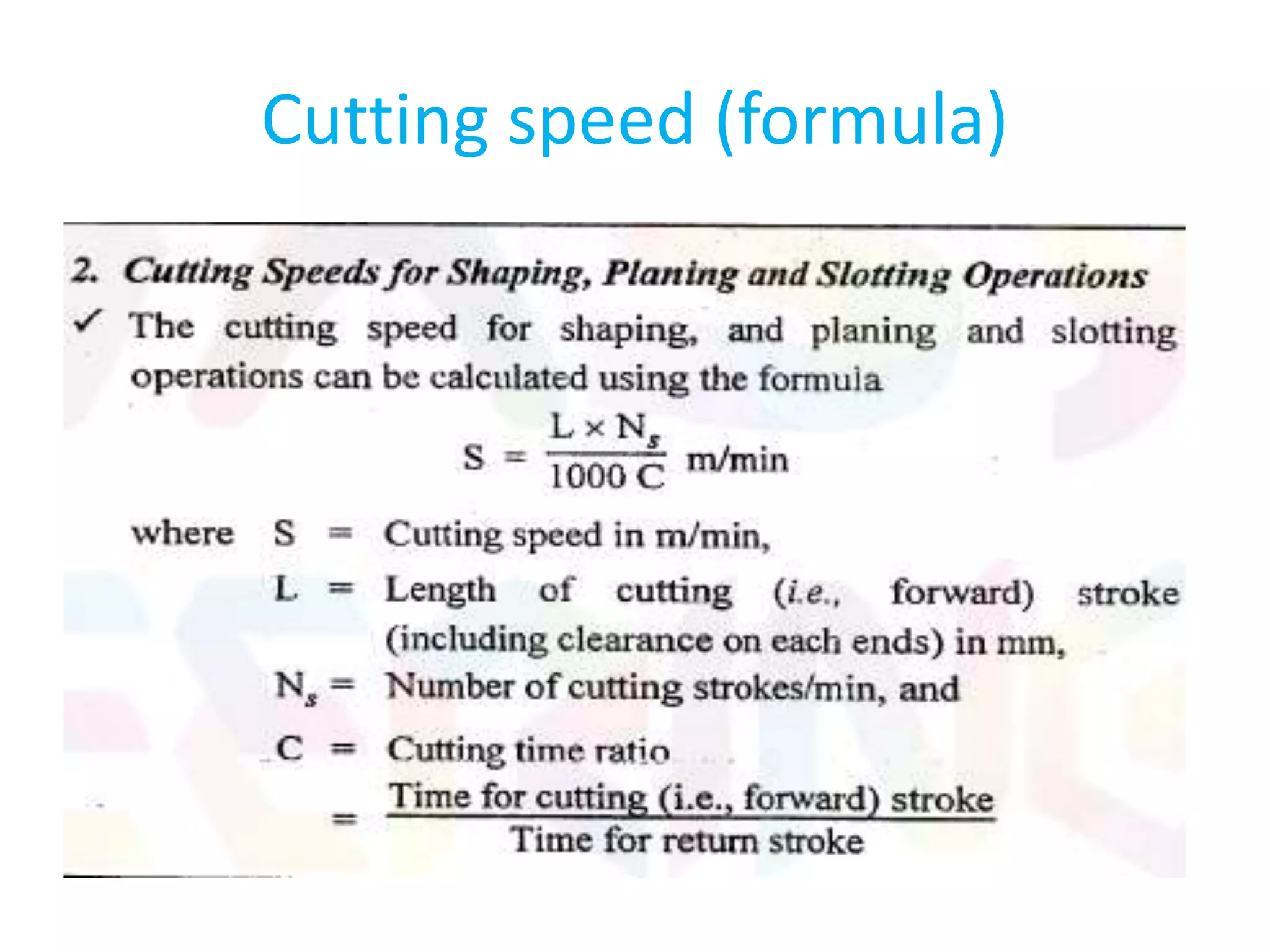 Cutting speed (formula)
 