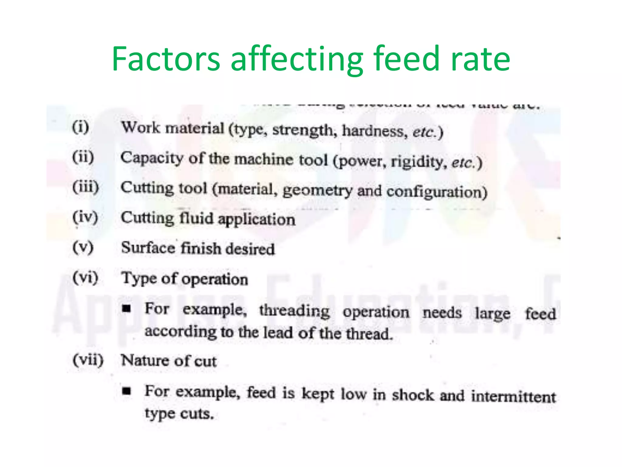 Factors affecting feed rate
 