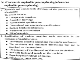Set of documents required for process planning(information
required for process planning):
 