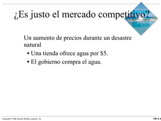 ¿Es justo el mercado competitivo? Un aumento de precios durante un desastre natural Una tienda ofrece agua por $5. El gobierno compra el agua. 