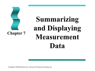 Summarizing
                                     and Displaying
Chapter 7
                                      Measurement
                                         Data

Copyright ©2005 Brooks/Cole, a division of Thomson Learning, Inc.
 