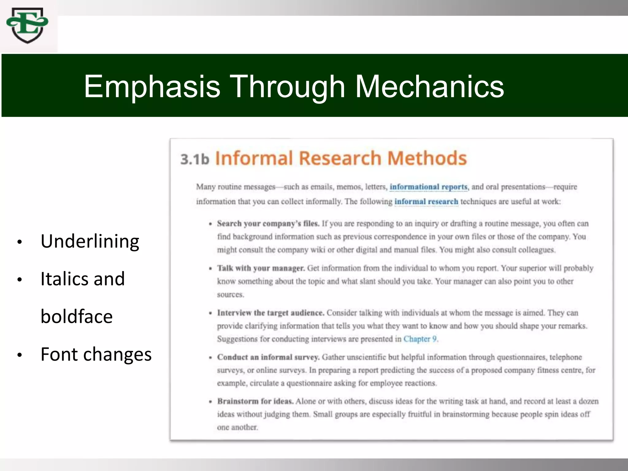 COMM 100 Chpt 3 Emphasis, Voice, and Style