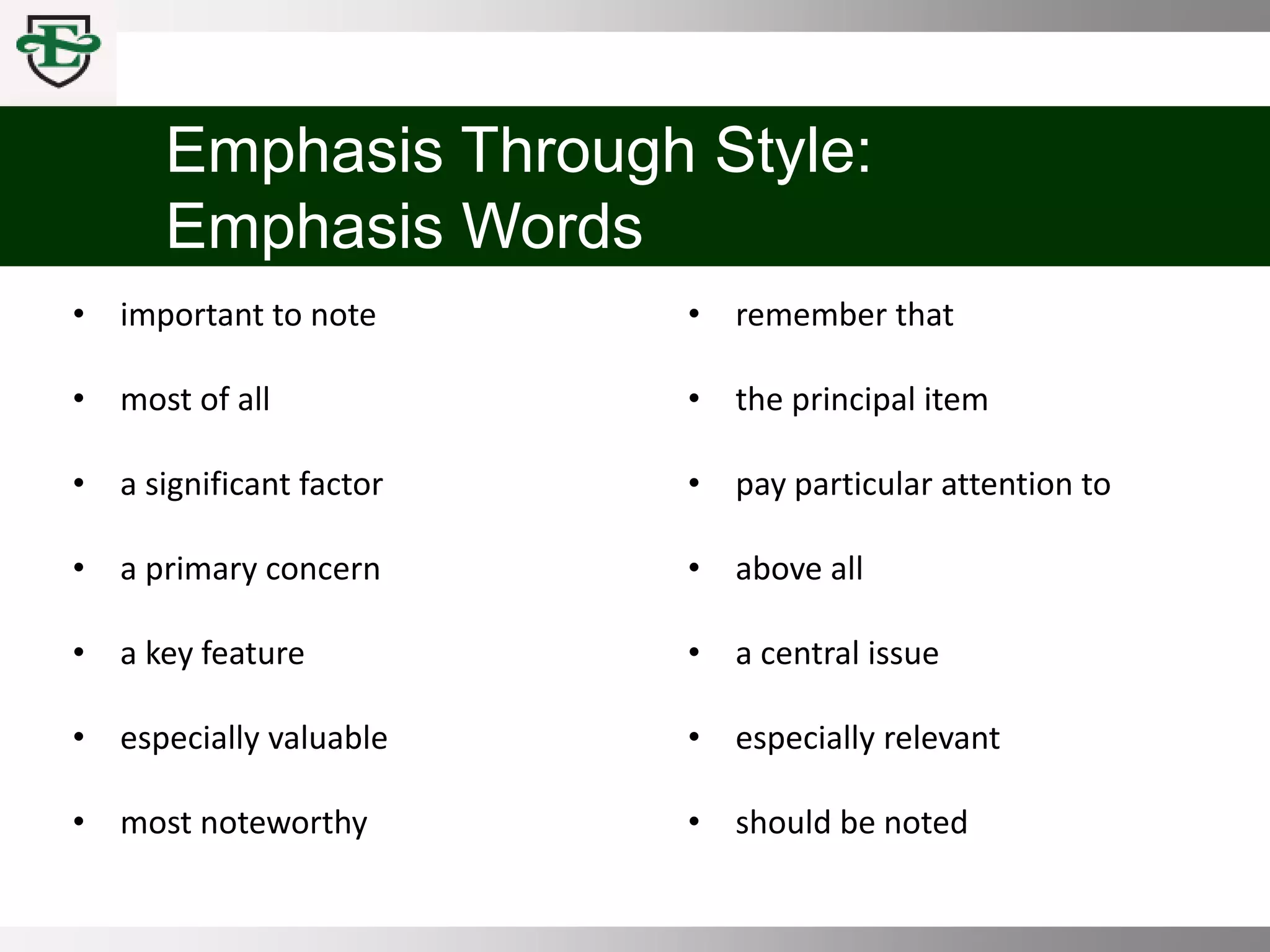 COMM 100 Chpt 3 Emphasis, Voice, and Style