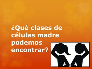 ¿Qué clases de
células madre
podemos
encontrar?
 