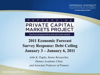 2011 Economic ForecastSurvey Response: Debt CeilingJanuary 3 – January 6, 2011 John K. Paglia, Senior Researcher, Denney Academic Chair,  and Associate Professor of Finance 